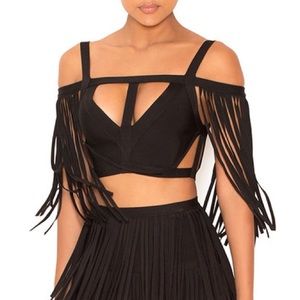 Mistress Rocks bomb fringe sleeve bandage crop top